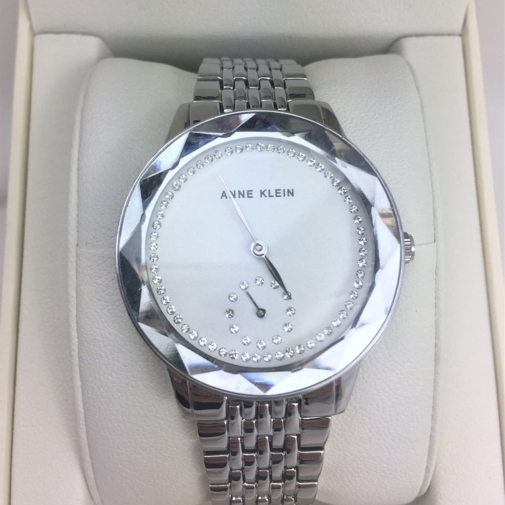 Anne Klein Silver Dial Ladies Watch with Crystals